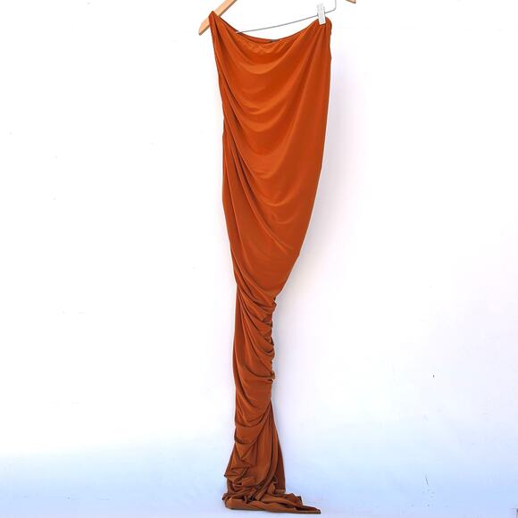Norma Kamali Diana One Shoulder Midi Cocktail Dress Cinnamon Rust XL Orange - Picture 2 of 8